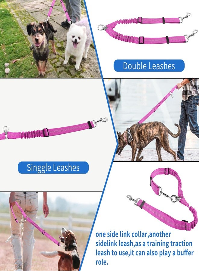 YAODHAOD Double Dog Leash,Two Dog Leash Splitter, No Tangle 360° Swivel Rotation Reflective Lead, Adjustable Length Bungee Heavy Duty Walking Training Dual Extension (Rose Red) - Image 4